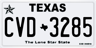 TX license plate CVD3285