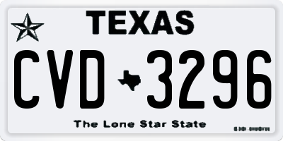 TX license plate CVD3296