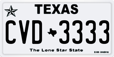 TX license plate CVD3333