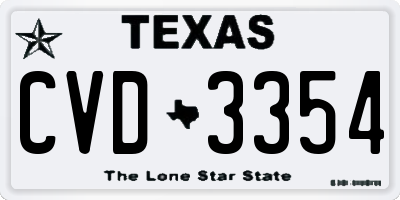 TX license plate CVD3354