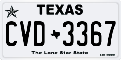 TX license plate CVD3367