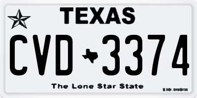 TX license plate CVD3374