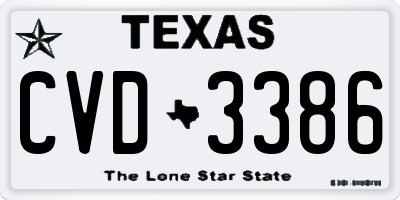 TX license plate CVD3386
