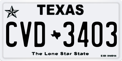 TX license plate CVD3403