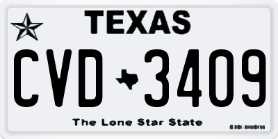 TX license plate CVD3409