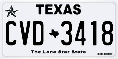 TX license plate CVD3418