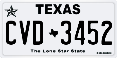 TX license plate CVD3452