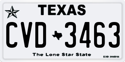 TX license plate CVD3463