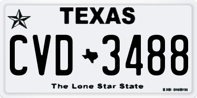 TX license plate CVD3488