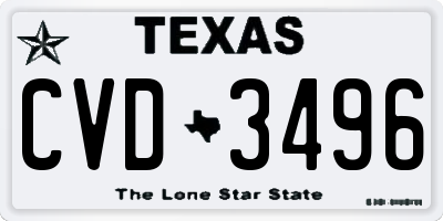 TX license plate CVD3496