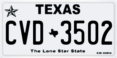 TX license plate CVD3502