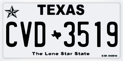 TX license plate CVD3519
