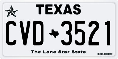 TX license plate CVD3521