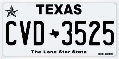 TX license plate CVD3525