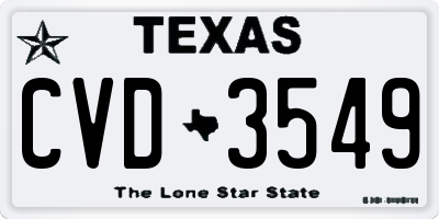 TX license plate CVD3549