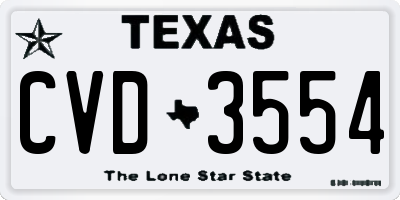 TX license plate CVD3554