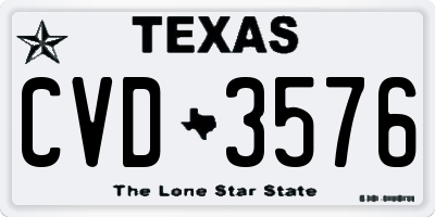 TX license plate CVD3576