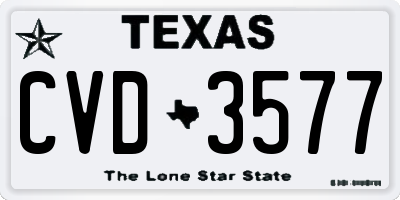 TX license plate CVD3577