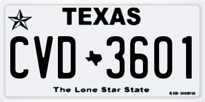 TX license plate CVD3601