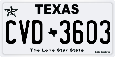 TX license plate CVD3603