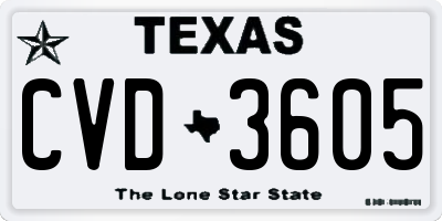 TX license plate CVD3605