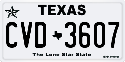TX license plate CVD3607
