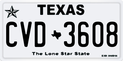 TX license plate CVD3608