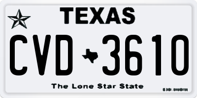 TX license plate CVD3610