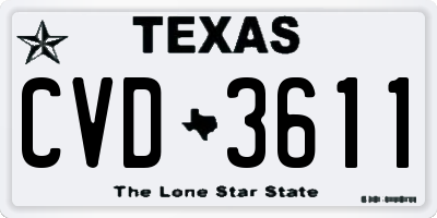 TX license plate CVD3611