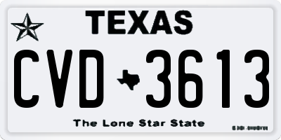TX license plate CVD3613