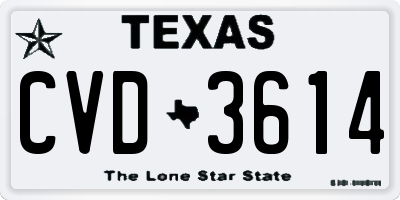 TX license plate CVD3614