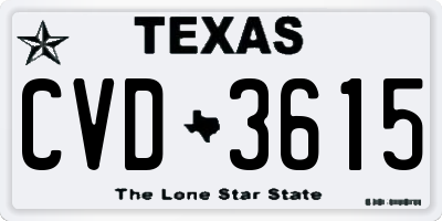 TX license plate CVD3615