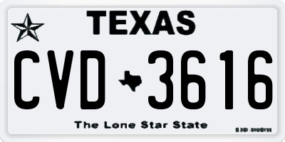 TX license plate CVD3616