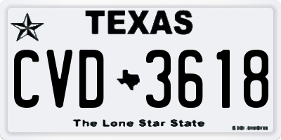 TX license plate CVD3618