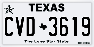 TX license plate CVD3619