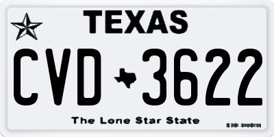 TX license plate CVD3622