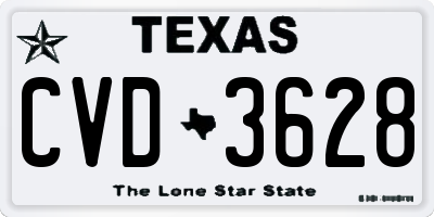 TX license plate CVD3628