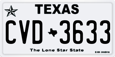 TX license plate CVD3633