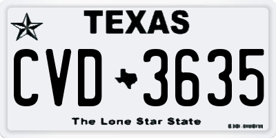 TX license plate CVD3635