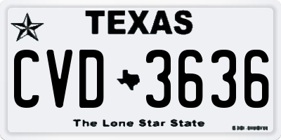 TX license plate CVD3636
