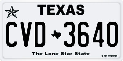 TX license plate CVD3640