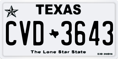 TX license plate CVD3643