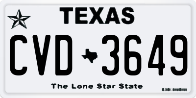 TX license plate CVD3649