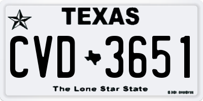 TX license plate CVD3651