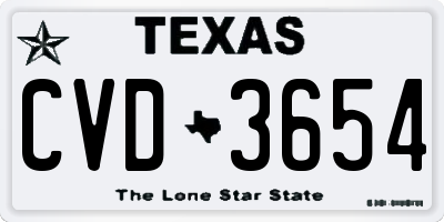 TX license plate CVD3654
