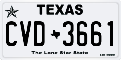 TX license plate CVD3661