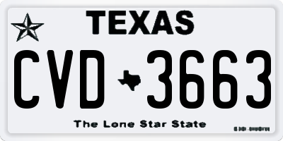 TX license plate CVD3663