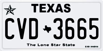 TX license plate CVD3665