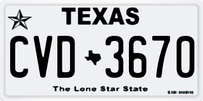 TX license plate CVD3670