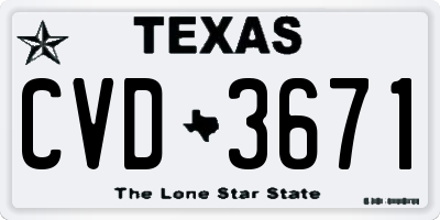 TX license plate CVD3671